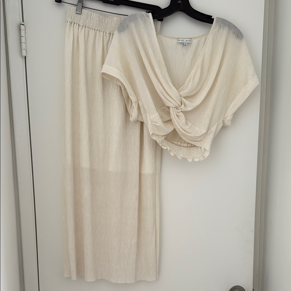 Cream Two-Piece Set with Draped Top